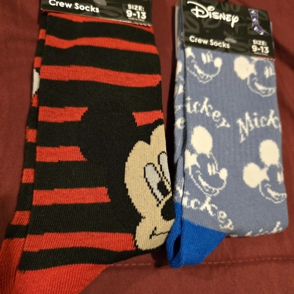 NWT Disney Mickey Mouse Adult Crew Socks 2 Pair Blue & Black Size 9-13